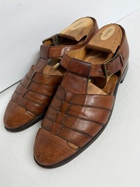 Mezlan Jamaica Brown Leather Woven Toe Beach Sandal Ankle Strap SZ 7M
